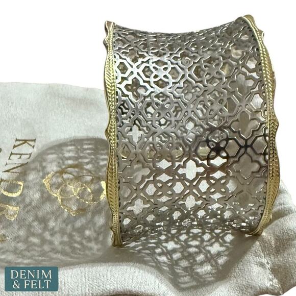 Kendra Scott Candice Statement Cuff Bracelet – Gold & Silver Filigree Adjustable - Picture 9 of 14